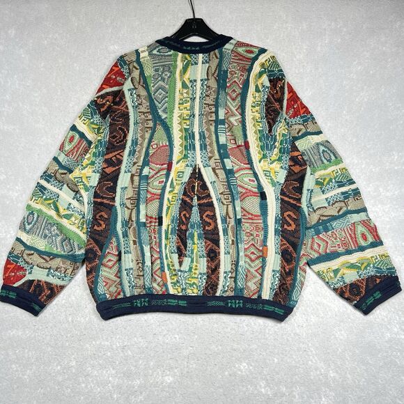 Vintage COOGI Striped Abstract 3D Knit Sweater Hip Hop Biggie Cosby Men's XL - Picture 6 of 9